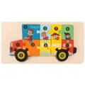 Jouet puzzle 3D éducatif en bois en forme de bus scolaire pour enfants avec numéros 1 à 10 - Bus scolaire