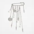 Silberne Sicherheitsnadel-Brosche mit Stern-Quasten-Ketten, weißen Perlen und Augen-Anhänger. - Multi-Element Perle Böser Blick Quaste Stil (0319) / Silber (0319)