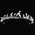 Detailed view of children's silver tiara with crystal and pearl embellishments - Silver Branch Pearl Dreamy Style (HG189Y)