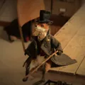 Cute needle felted fox doll in a vintage gentleman suit with a top hat and cane. - Fox
