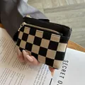 Compacte portemonnee met geruit patroon en gouden ritsen, multifunctionele mini-tas - Zwart