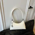 Vintage-style minimalist white underarm shoulder bag with a sleek polished finish - With Pendant / White