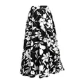 Black and white floral print Bohemian maxi skirt with comfortable elastic high waist band - S / Bottoms / Black and White