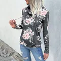 Long sleeve floral hoodie in charcoal grey with pink flower print. - S / Tops / Dark Gray
