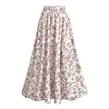 Bohemian style floral print maxi skirt with elastic waist in white and pink finish - S / Bottoms / Pink