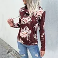 Sweat-shirt à manches longues à imprimé floral avec col bénitier et cordon de serrage bordeaux - Bordeaux