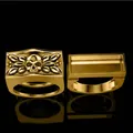 Vintage vergoldetes Punk-Totenkopf-Ring-Set für Damen und Herren mit geprägtem Design - Größe 6 / 2er Set / Gold Paar