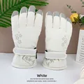 Witte winter touchscreen handschoenen met dikke fleecevoering voor buiten fietsen - Living THE DREAM Bloemen Stijl (088) / Wit