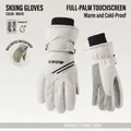 White touch screen skiing gloves with thermal fleece lining for outdoor winter sports - Touchscreen Water-repellent Ski Style (SNOW) / White