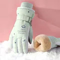 Muntgroene winterhandschoenen met dikke fleecevoering en schattig hart-smileypatroon - Smiley Hart Stijl (096) / Groen