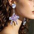 Vintage blue and white porcelain-inspired drop earrings with purple floral beaded details - Purple Crystal Flower Porcelain Style Earrings (2608139) / Purple
