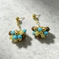 Vintage style colorful beaded drop earrings featuring turquoise and gold metal accents for women - Colorful Beaded Tassel Stud Earrings (2608152) / Colorful