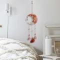 Handmade moon sun catcher with orange natural crystal gravel for wall decoration - Red