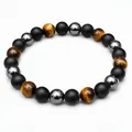 Men's natural tiger eye and black hematite bead bracelet with matte obsidian style beads - Hematite Matte Tiger Eye Style (8MM)