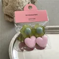 Juego de pinzas para el cabello con corazones y flores de colores pastel en caja rosa - Combinación de Corazón y Flor / Set de 4 piezas / Rosa+Verde