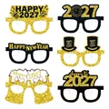 Set of 6 black and gold Happy New Year 2027 paper party glasses and photo booth props - Black & Gold 2026 New Year Glasses / Black Gold