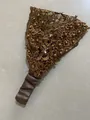 Elegant vintage gold lace headband with faux pearls and rhinestones SKU detail view - Earthy Yellow