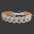 Bohemian retro wide belt for women with white and tan leather circles - Shiny Silver White