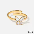 Elegante goudvergulde verstelbare ring van roestvrij staal met een vlinder van zirkonia - Ring (D919) / Goud