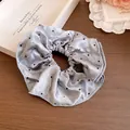 Elegant silver-grey satin scrunchie with black polka dots in vintage French style - 20 Hair Scrunchie - Grey