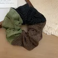 Retro vintage tricolor polka dot fabric scrunchie in green, black, and brown tones. - 25 Hair Scrunchie - Black Coffee Green