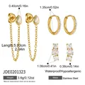 Gold-plated stainless steel earring collection with tassel drops and cubic zirconia hoops - Mixed Earring Set (JDE0201323) / Gold