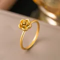 Elegant gold-finished titanium steel camellia flower ring for women SKU variant - Single Camellia Ring (Gold)