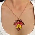 Vintage maple leaf pendant necklace featuring vibrant red and yellow autumn color gradients - Necklace (05 KC Gold Z-116)