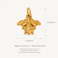 Gold plated stainless steel bee pendant showing dimensions of 12.3mm and weight of 1.5g - Bee Pendant / Gold