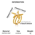 Elegant gold starfish ring with faux pearl detail made of durable stainless steel - One Size / Spiral Starfish Artificial Pearl Style (JZ10425) / Gold