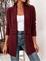 Elegant wine red mid-length open front cardigan with side button decorative details - Burgundy