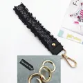 Elegant black tweed wrist strap with gold-tone lobster clasp for bags and phone charm accessory - With Silver Open Rings & Silver Clasp / Black