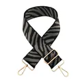 Adjustable wide replacement bag strap with grey zebra stripe and gold metal hardware - Zebra Black Gray