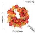 Autumn harvest festival wreath with decorative pumpkins, sunflowers and red maple leaves - New Pumpkin Maple Leaf Sunflower Wreath