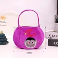 Purple velvet Halloween trick or treat candy bag with cute vampire design and dimensions - Round Purple Vampire