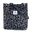 Grey leopard print corduroy tote bag with 'You need this one' patch detail for women - Grey Leopard