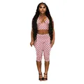Full view of women's red polka dot print three-piece set including crop top and pants - S / Top And Bottom / White