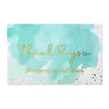 Carte de remerciement aquarelle turquoise avec feuille d'or pour entreprises - Style de carte 118 (Aquarelle bleu Tiffany bronzage) / 5.4x9cm (50 pièces/paquet)