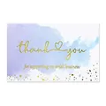 Carte de remerciement pour petite entreprise avec texte doré sur fond aquarelle bleu - Style de carte 119 (Aquarelle dégradé bleu violet bronzage) / 5.4x9cm (50 pièces/paquet)
