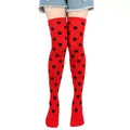 Vibrant red thigh-high over-the-knee stockings with black polka dot patterns for women - Red with Black Dots