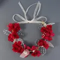 Elegant handmade red fabric flower wreath headband with white organza ribbons for brides. - Sweet Lawn Photography Wreath (HS-J7594GRED)