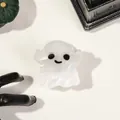 Cute Halloween ghost hair claw clip crafted from white pearlescent acrylic material - Smiling White Ghost Clip