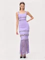 Abito da sera bandage lavanda con decorazioni in oro e lunghe finiture a frange - Taglia S / Top e Pantaloni / Viola