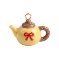 Charming yellow ceramic style teapot pendant with red bow for DIY jewelry making - Yellow and Red Teapot Pendant (Style 20)