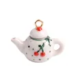 Adorable mini ceramic-style teapot pendant charm with cherry and polka dot patterns - White and Pink Teapot Pendant (Style 7)