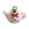 Miniature white teapot charm pendant with red bow for DIY necklace jewelry crafting - Red Bowknot Teapot Pendant (Style 12)