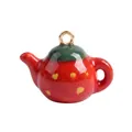 Strawberry teapot pendant with vibrant red glaze and gold loop for DIY jewelry making. - Red and Green Teapot Pendant (Style 19)