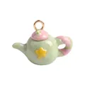 Miniature pastel green and pink teapot charm with yellow star for DIY necklace and bracelets - Green Teapot Pendant (Style 1)