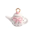 Cute white ceramic teapot charm pendant with pink bow and polka dots for DIY necklace jewelry - White Teapot Pendant (Style 5)