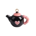 Creative miniature stainless steel teapot pendant in black and pink with heart pattern detail - Black Teapot Pendant (Style 6)